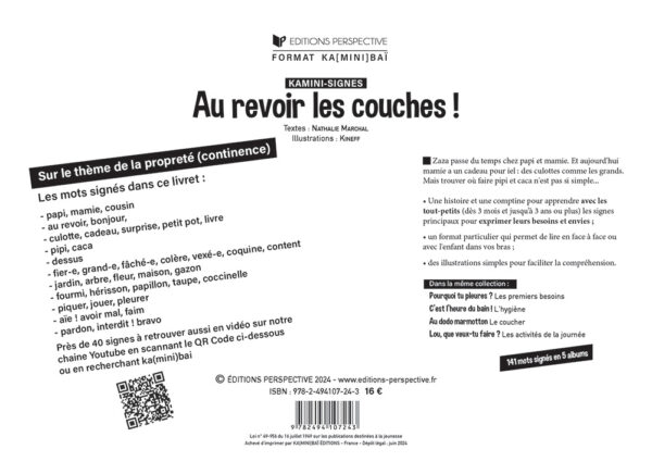 Kamini-signes Au revoir les couches, 4e de couverture